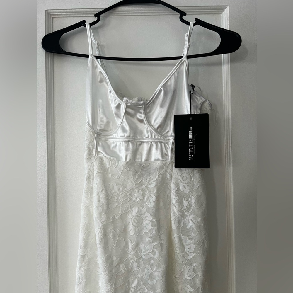 White Satin Top Bustier Lace Bodycon Dress